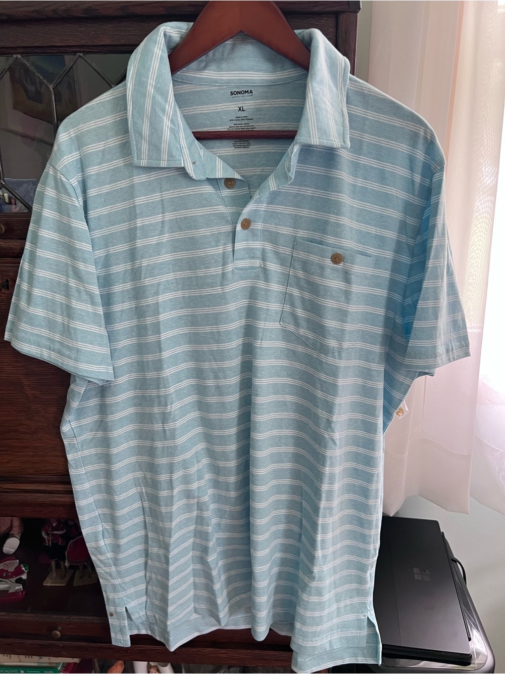 Sonoma Light Blue and White Striped Men's Polo